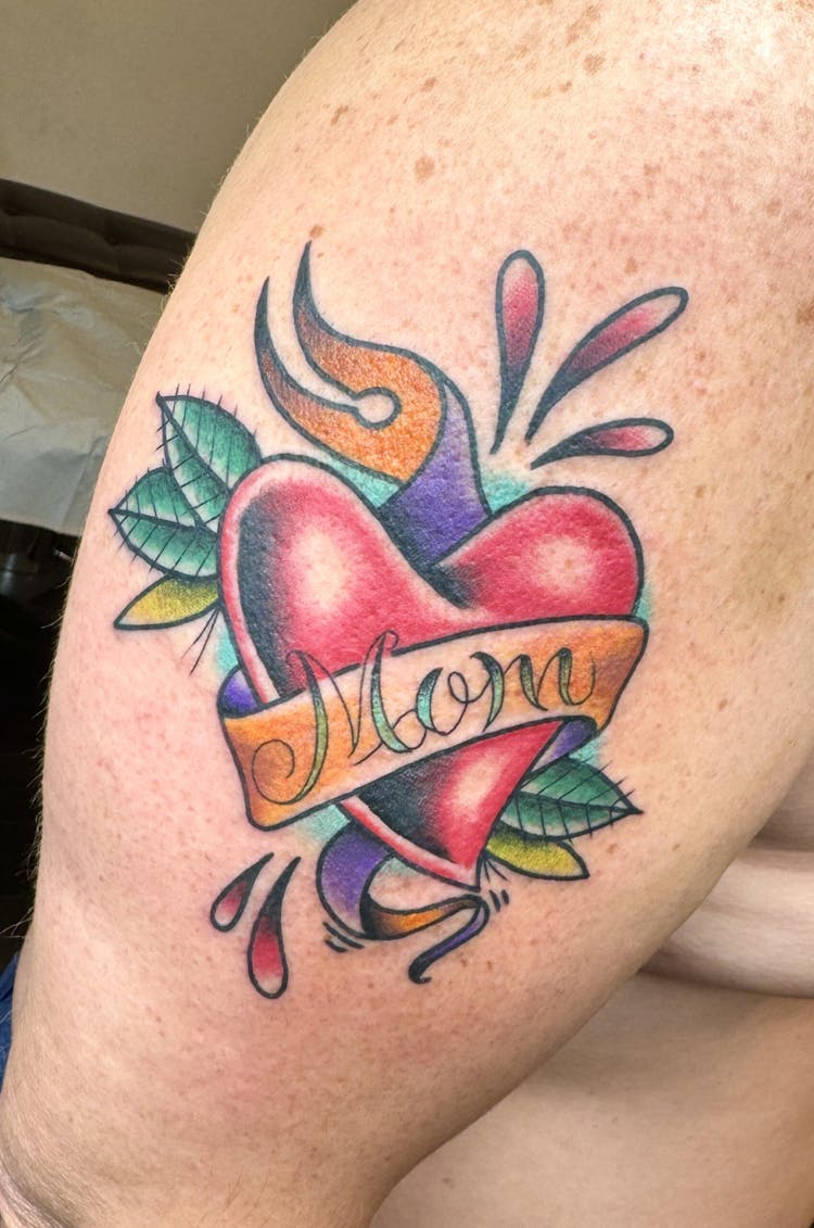 Mom Heart American Traditional Tattoo by Rubio, Fattys Tattoos & Piercings