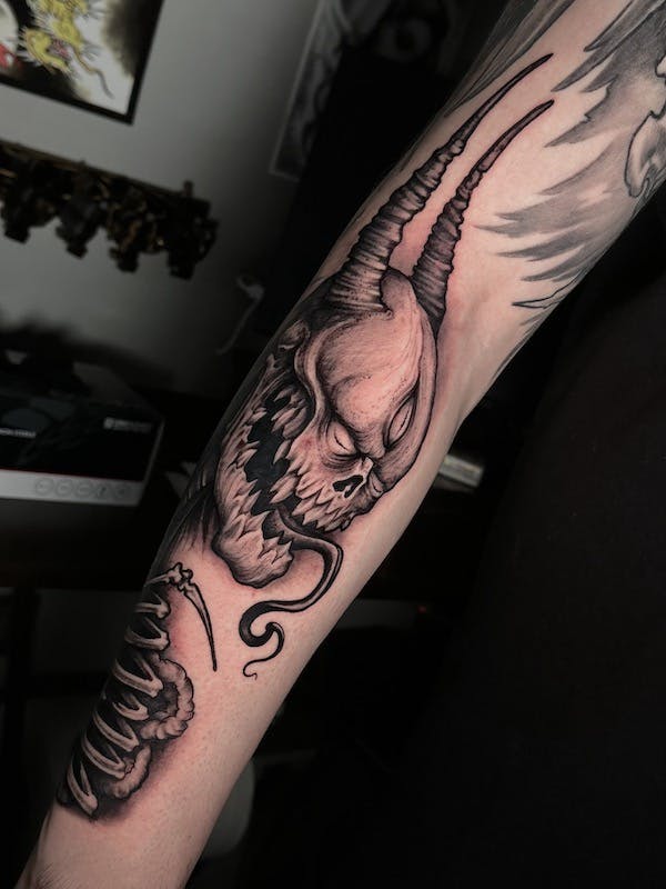 Evil Demon tattoo by Alex, artist at Fattys Tattoos & Piercings