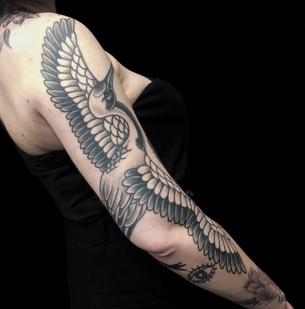 Japanese crane tattoo #2 by Alex, artist at Fattys Tattoos & Piercings